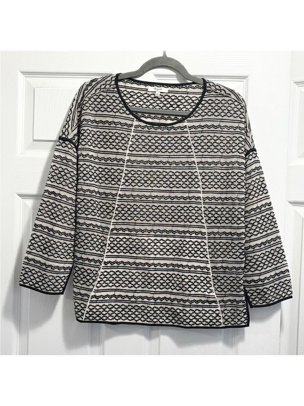 Madewell Tidal Wave Pullover Sweater Embroidered Jacquard Black Cream Top Medium - Picture 5 of 14